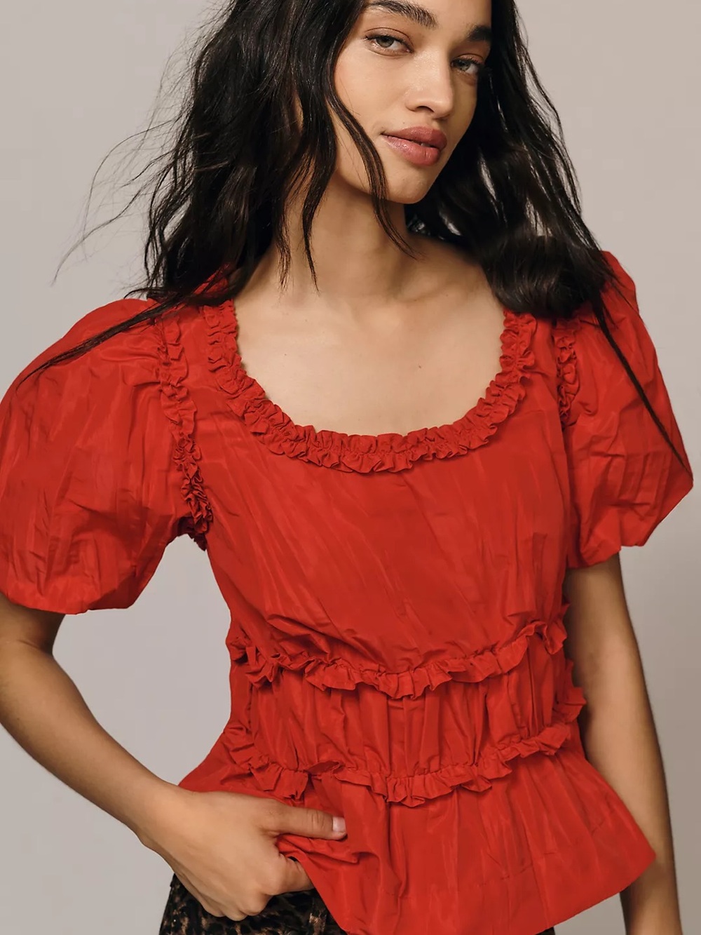 NWT Damson Madder Everly Ruffle Red Puff Sleeve Blouse